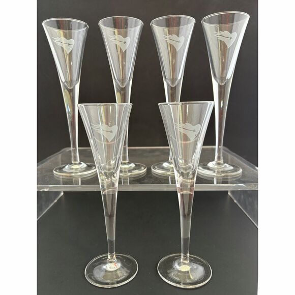Etched Schnapps Cordial Stemmed Glasses Set 6 Liquor Heart Scandinavian - Picture 1 of 4